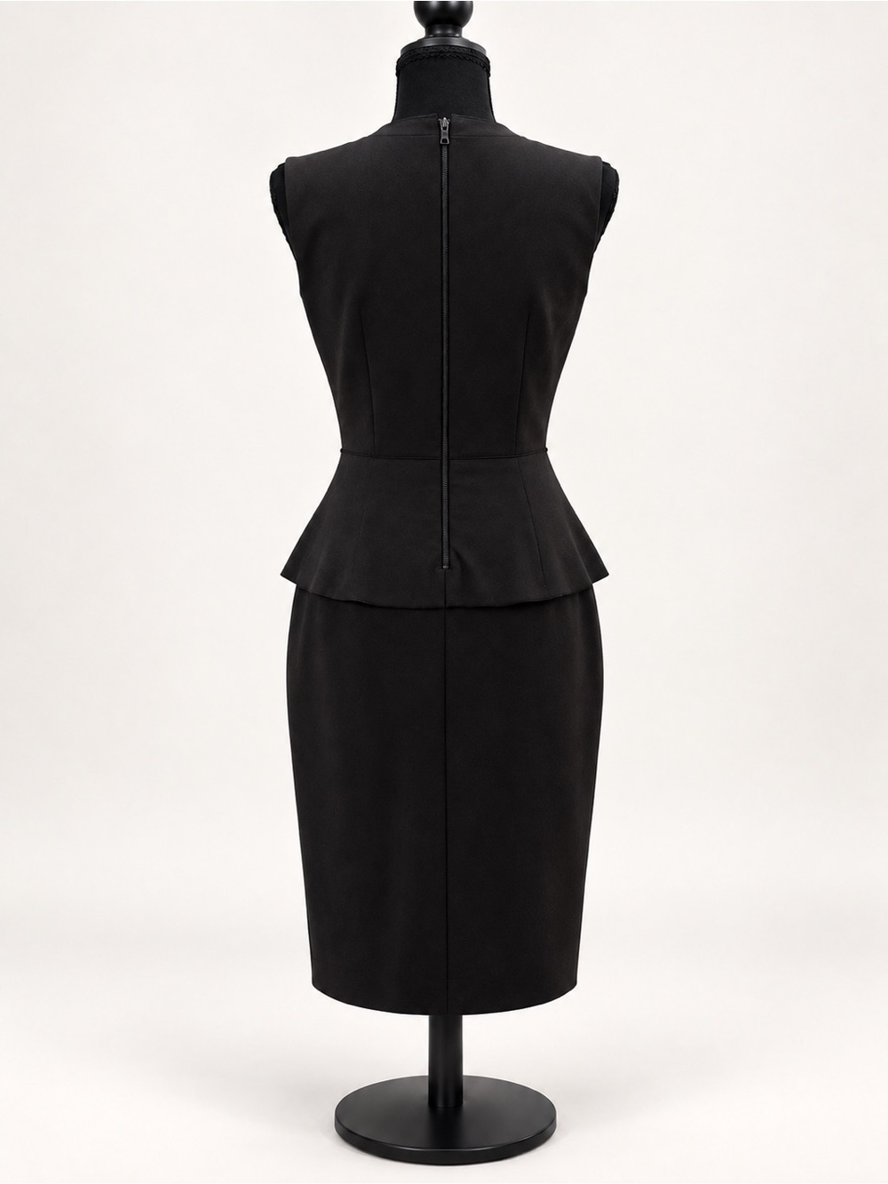 T Tahari Black Sleeveless Peplum Midi Sheath Dress
